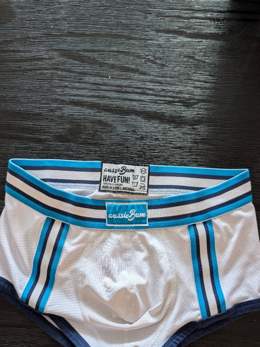 AussieBum white and blue trunks